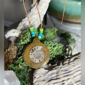 Ammonite Fossil Necklace mens Brown Pendant